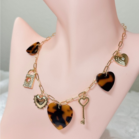 Gold and Brown Heart Charm Necklace - Picture 7 of 7